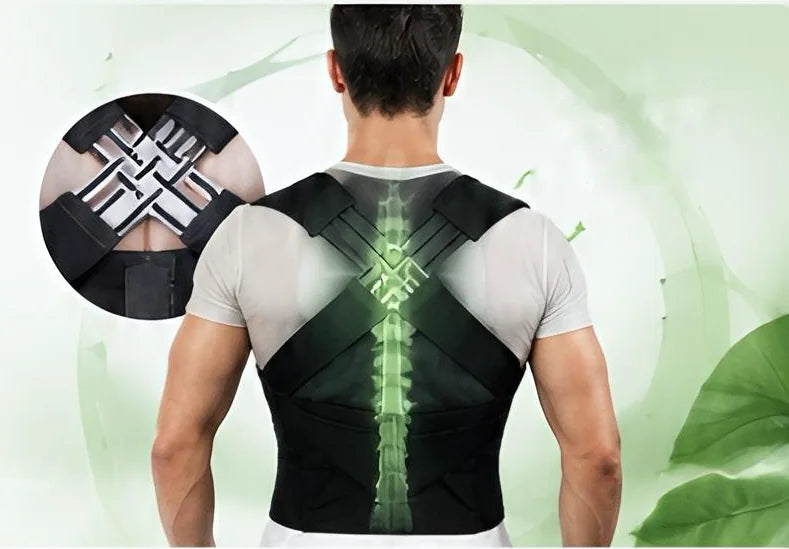 Man wearing a posture corrector with his spine highlighted in alignment